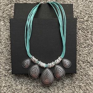 Silver Tear-drop and Teal Necklace